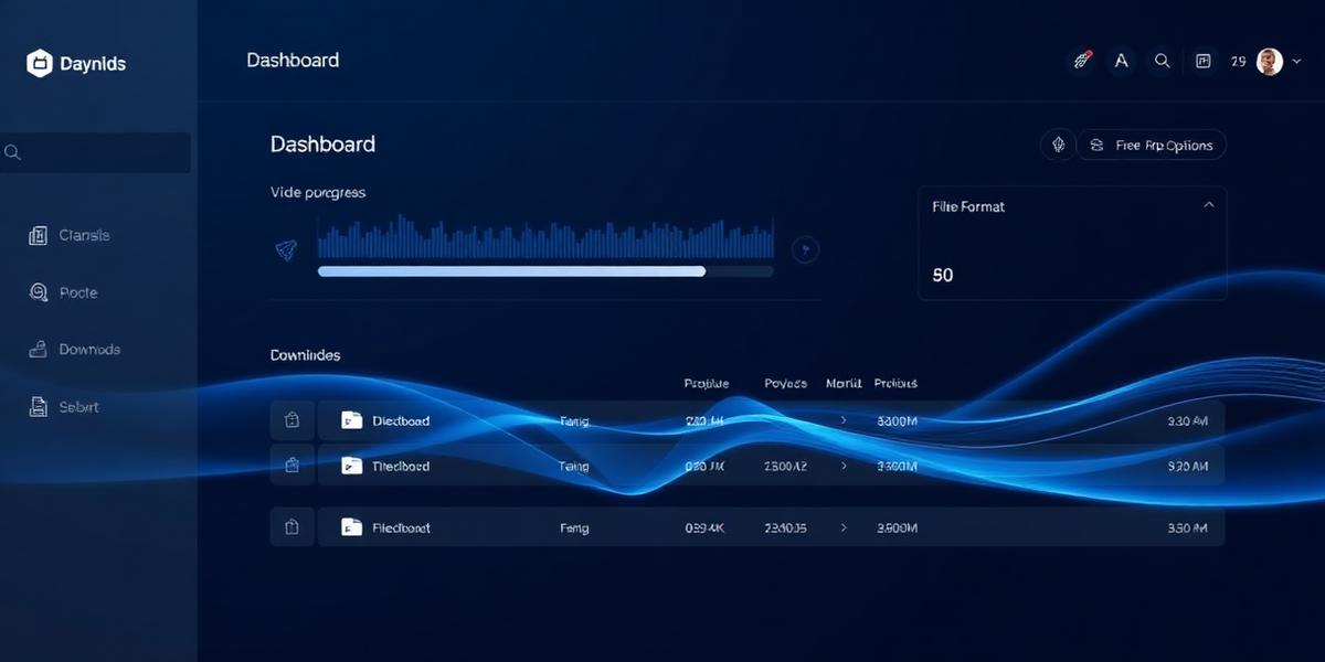 AI Video Downloader dashboard showing download progress with format options and settings